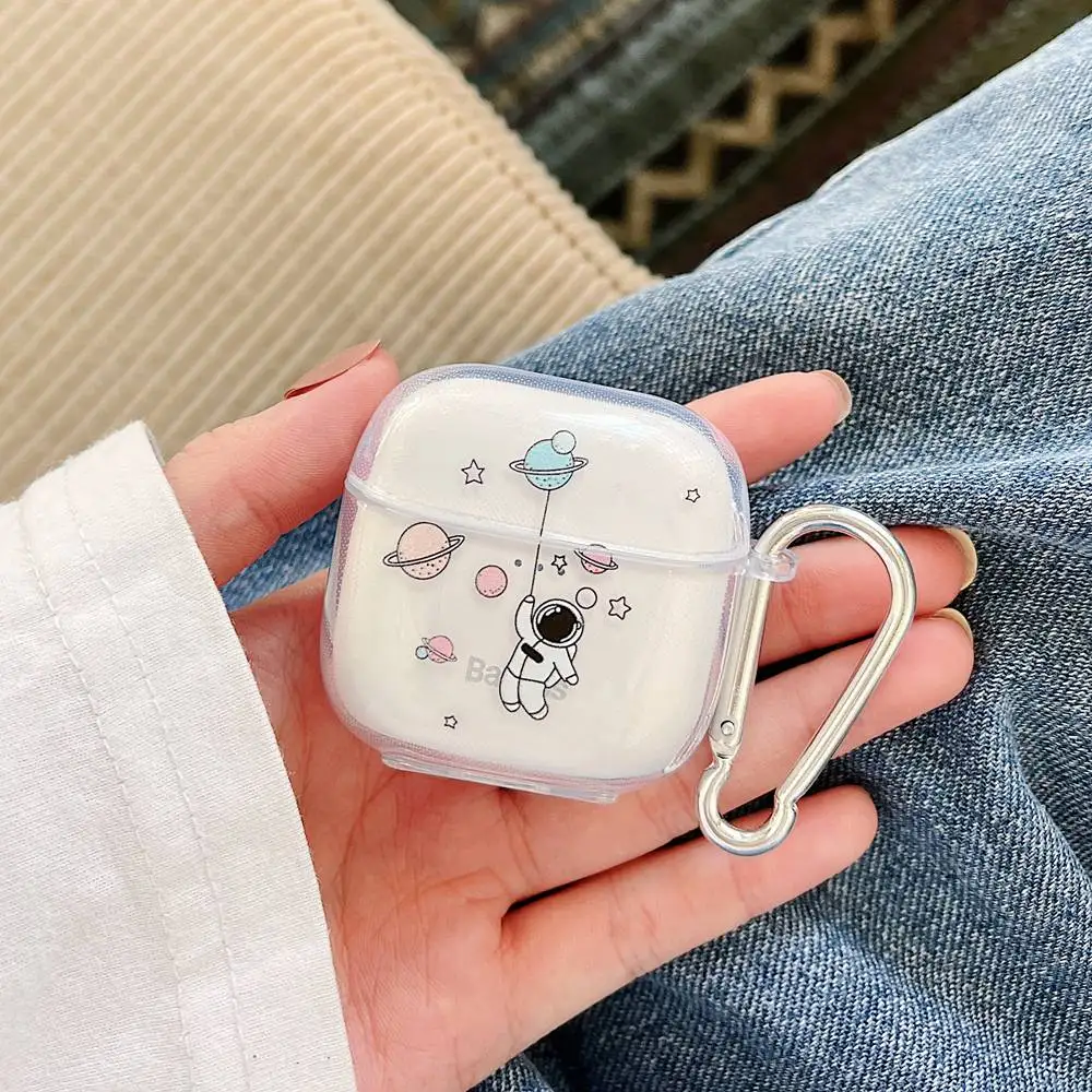 Cute Astronaut Smile Protective Earphone Case for Baseus E8 TWS Bluetooth Headphones Boxs Baseus E3 E8 Earbuds Cover With Hook