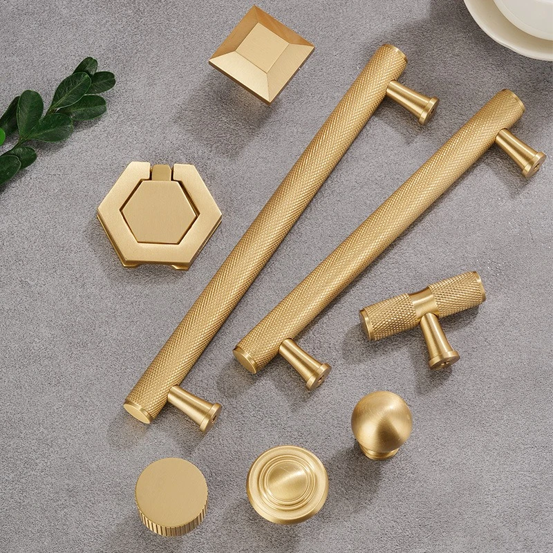 American Vertical Grain Pattern Handle Solid Brass Knurled T Bar Modern Cabinet Drawer Shoe Cabinet Door Knobs Furniture Handles