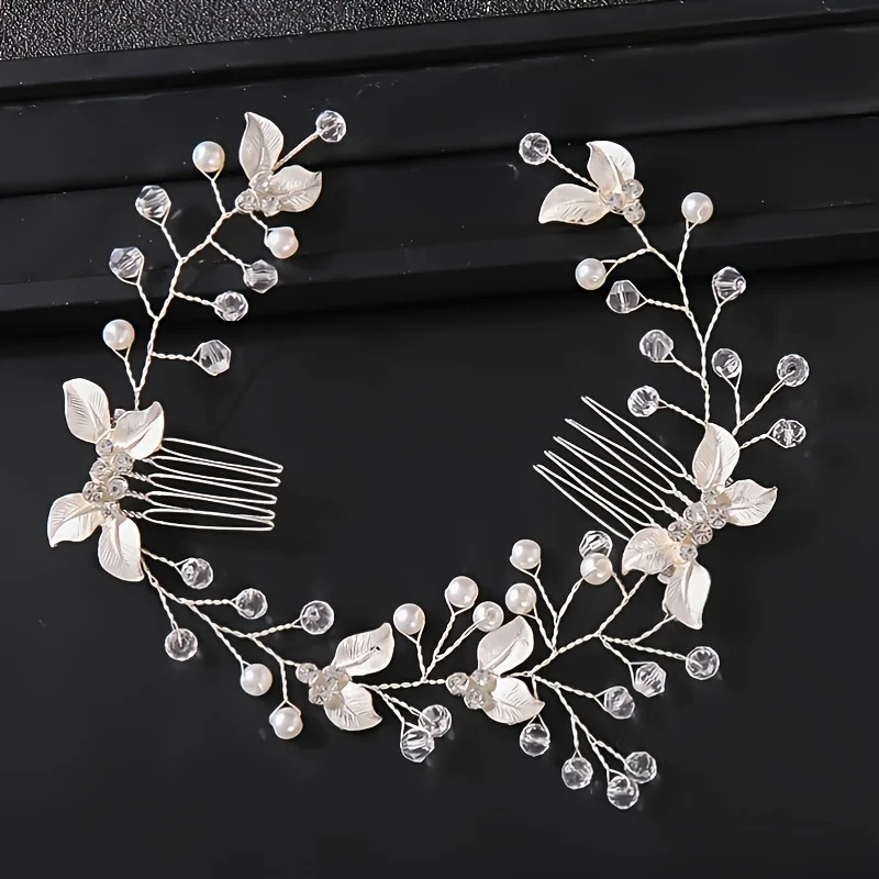 Pearl Leaf Comb Headband Hair Accessories For Women Tiara Headband Wedding Accessories Headband on the head