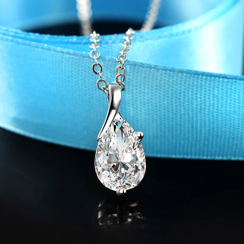 S925 Sterling Silver Necklace Angel Tears Crystal Red Pendant Necklace for Woman Charm Jewelry Gift