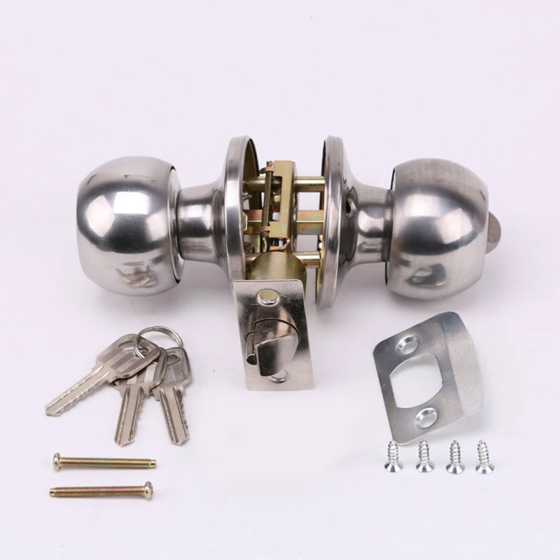 Stainless Steel Rotation Round Door Knobset Handle for Entrance Passage Lock With for Key Bedrooms Living Rooms Knob Han