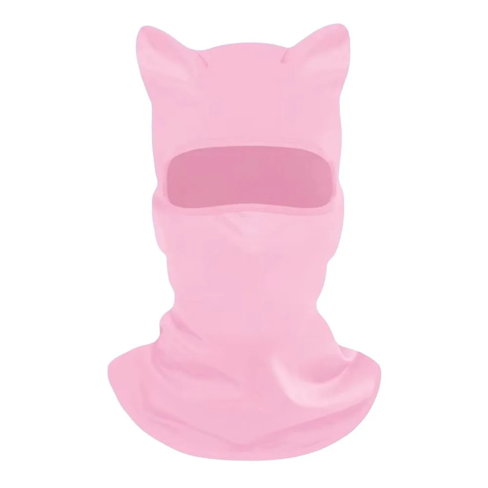 Cute Polyester Fiber Cat Ear Face Mask Soft Windproof Neck Gaiter Sun Protector Breathable Balaclava Hat Cycling Headgear