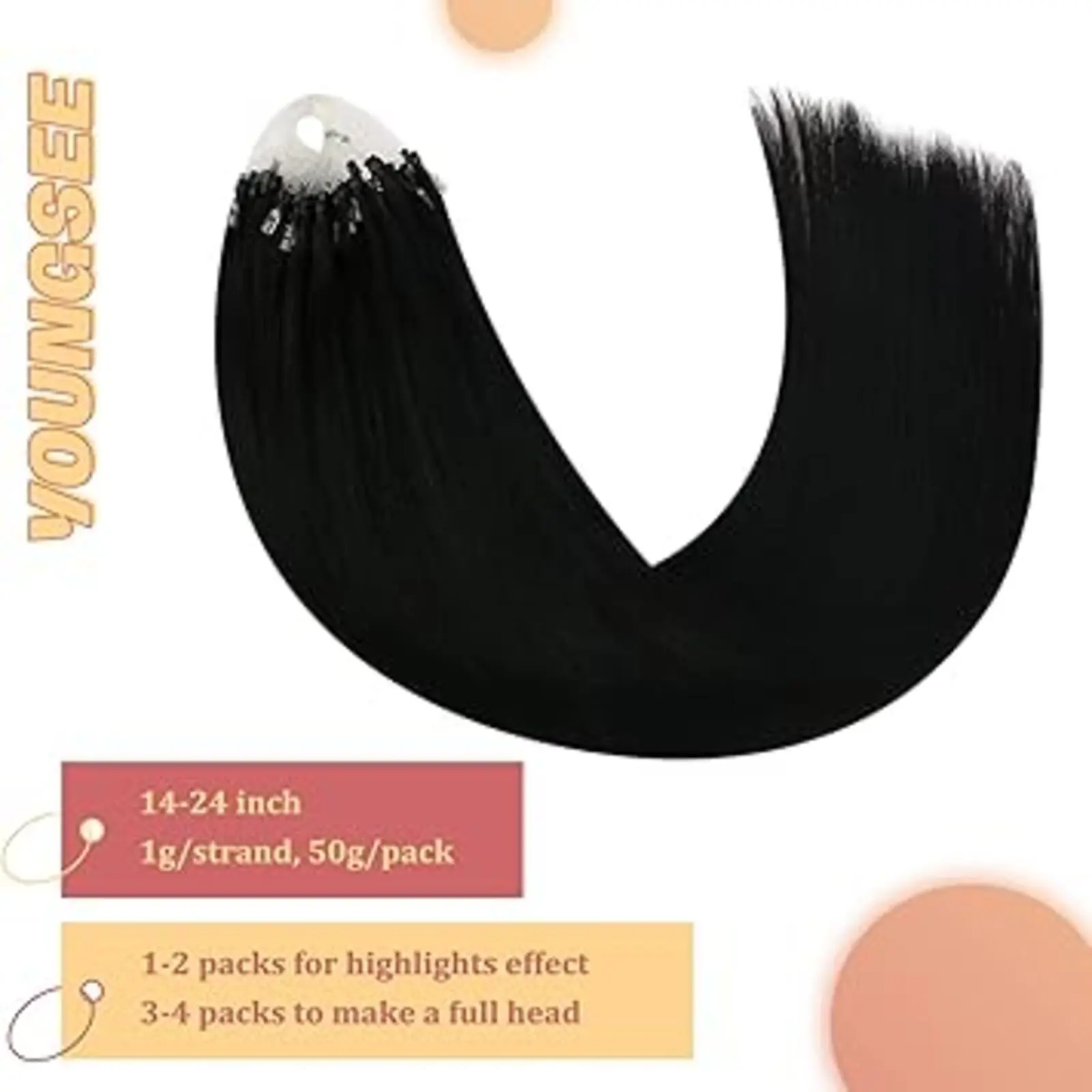 [Novo] YoungSee Microring Invisível Cabelo Queratina Fusão 100% Cabelo Humano Sedoso Reto Invisível Qualidade de Salão 14-24 Polegadas