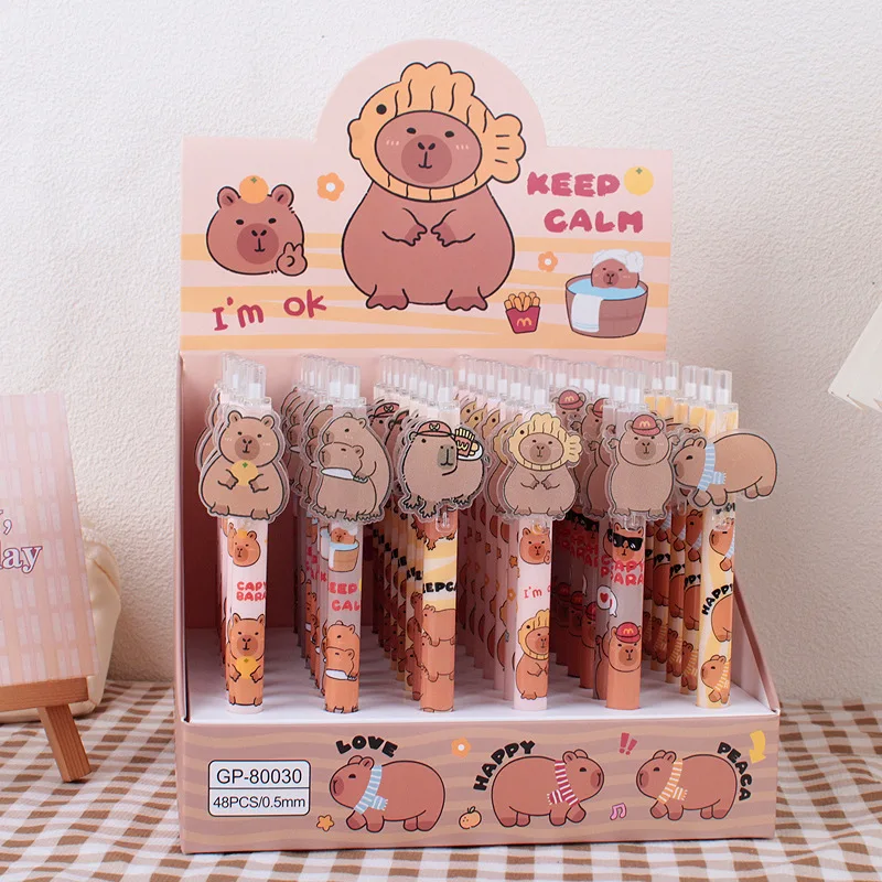 2pcs Cute Capybara Gel penne inchiostro nero scrittura liscia cancelleria estetica Kawaii Stuff accessori per ufficio torna a scuola