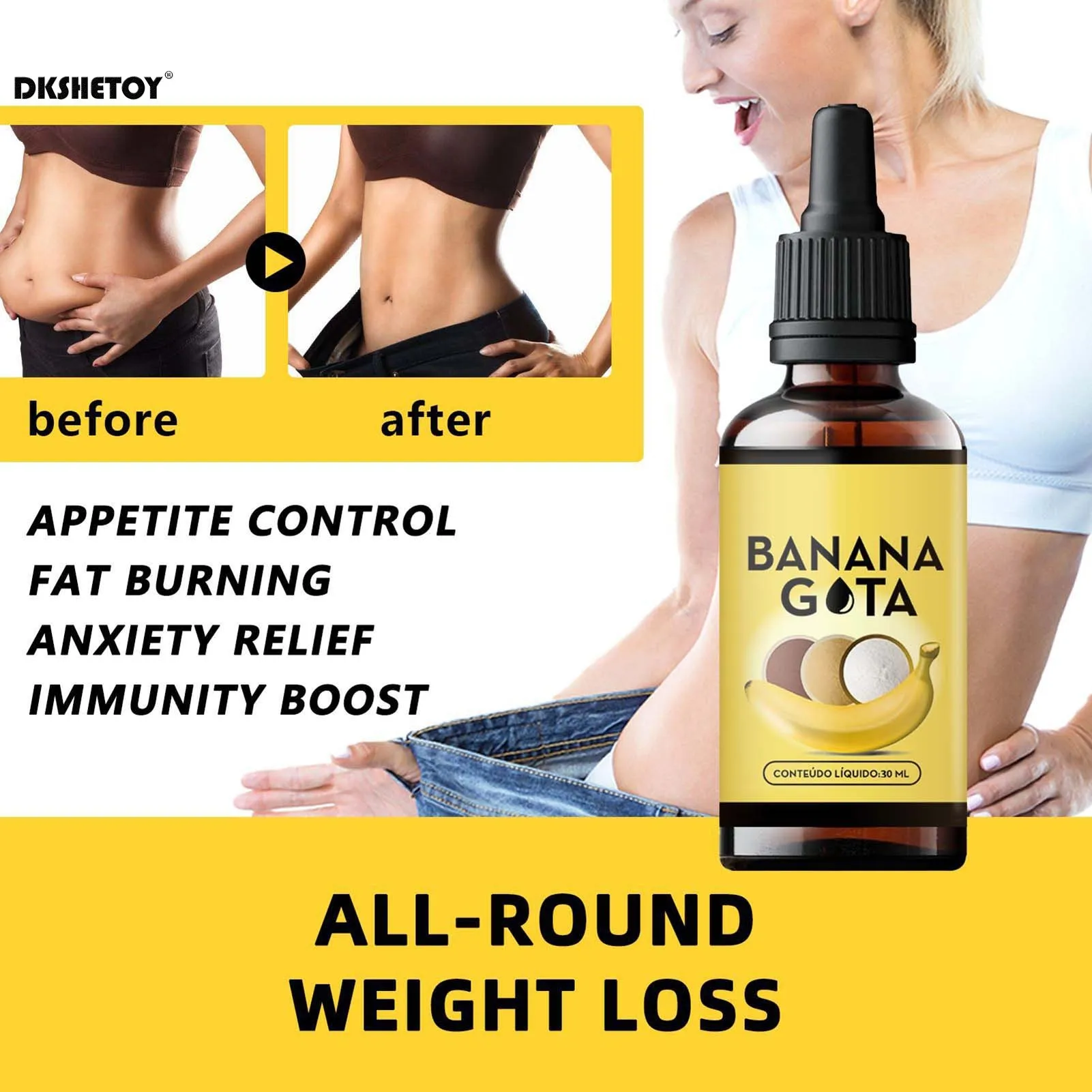 30ml/60ml Body slimming essential oil Banana Extract Liquid Anti Cellulite Slimming Drops Fat Burning Body Shaping massage Oil