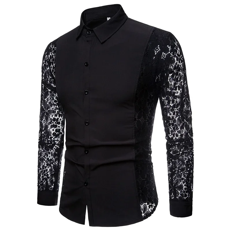 Spring and Autumn Cross Border Foreign Trade Fashion Solid Color Design Shirt Men\'s Long Sleeve Polo Neck Shirt