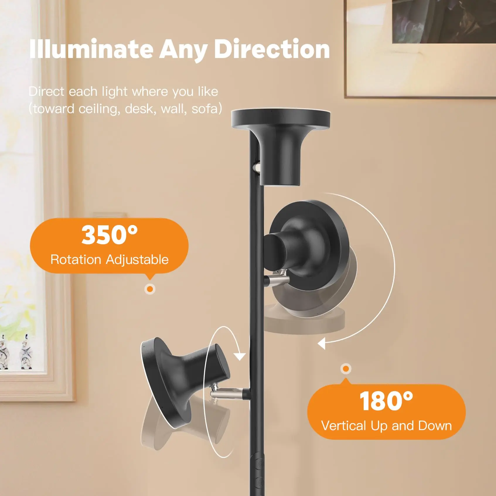 LED Tree Floor Lamp, Modern Dimmable Standing Lamp with Remote & Touch Control, 3 Rotatable LED Light Floor Lamps