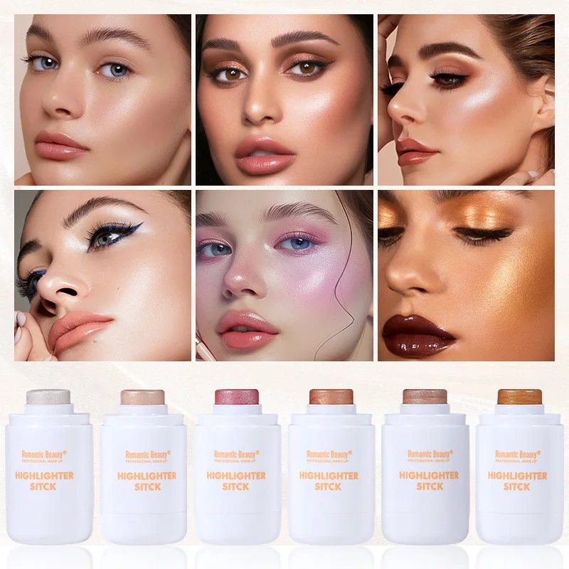 멀티 컬러 페이스 하이라이터 및 블러쉬 스틱 크리미한 부드러운 질감 볼과 코를 위한 반짝이는 광채 효과 빠른 메이크업