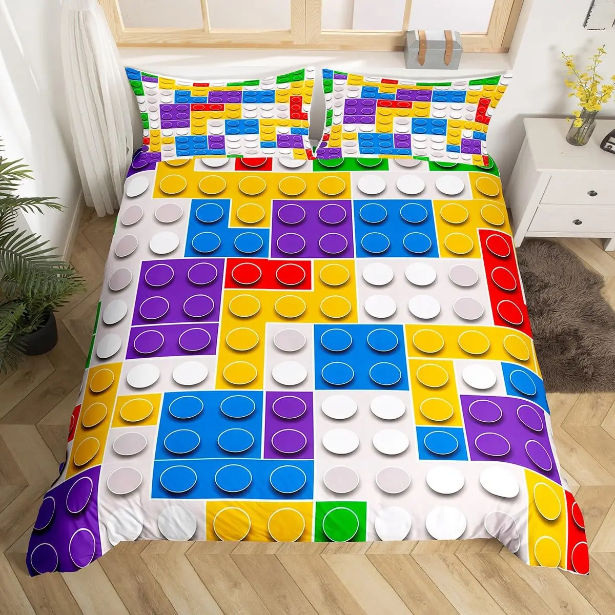 Games Duvet Cover Building Blocks Bedding Set for Kids Boys Girls Teens Colorful Toy Brick Quilt Cover Polyester Comforter Cover