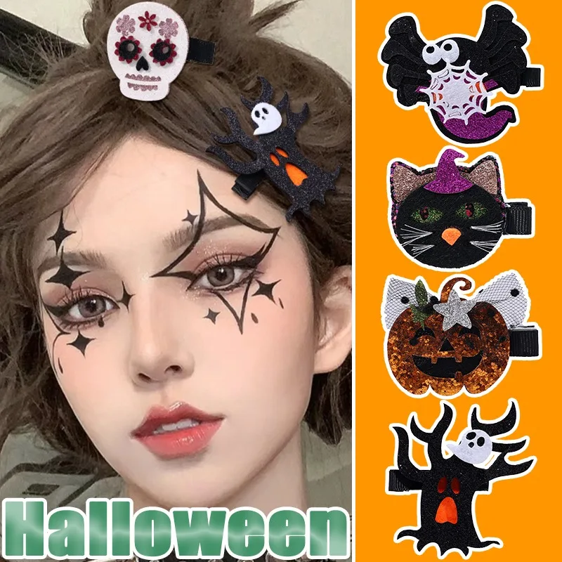 Halloween Smile Pumpkin Hairpin Beautify Hairstyle Cute Spider Hair Clip Festival Party Light Skull Hairclip Cosplay Headwear