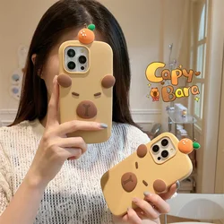 3D Cute Funny Cartoon Capybara Phone Case For iPhone 15 14 Plus 16 13 Pro Max 12 Pro Max Soft Silicone Cover