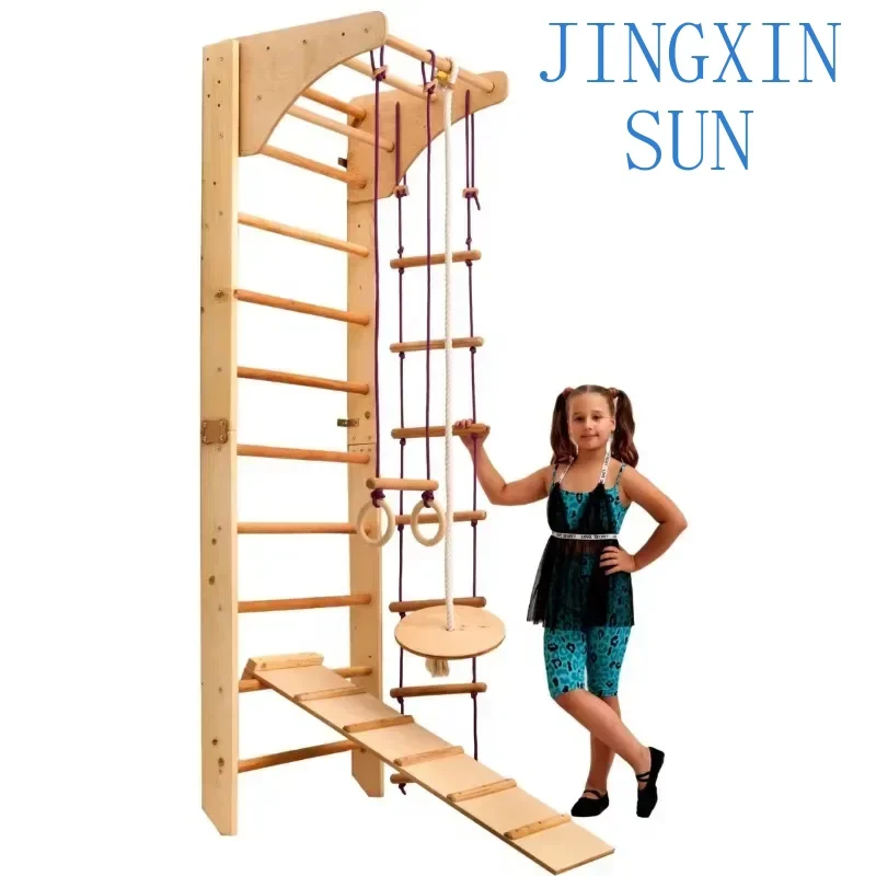 Indoor Playground Gymnastics Stall Bars Gymnastic Wall Gym Kids Wooden Ladder Set With Slide