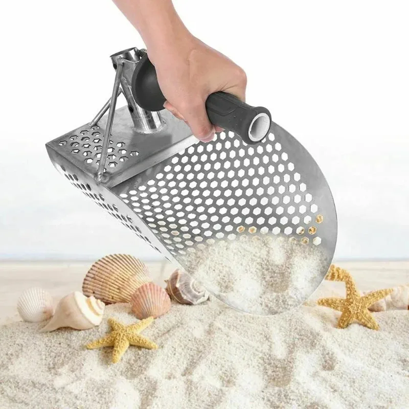 Tenu à la main En Acier Inoxydable Pelle à Sable pour Détection de Métal, Hexaèdre 7Mm Trous pour Plage Chasse Au Trésor Pelle