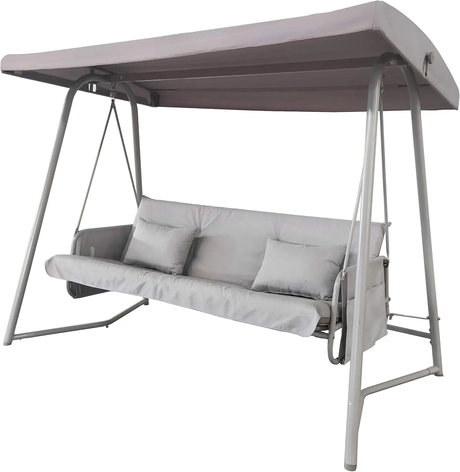 Patio Swings With Canopy - 3 Person Swing With Convertible Design And 4 Storage Pockets, Porch Swing With Stand, Soft Cushion