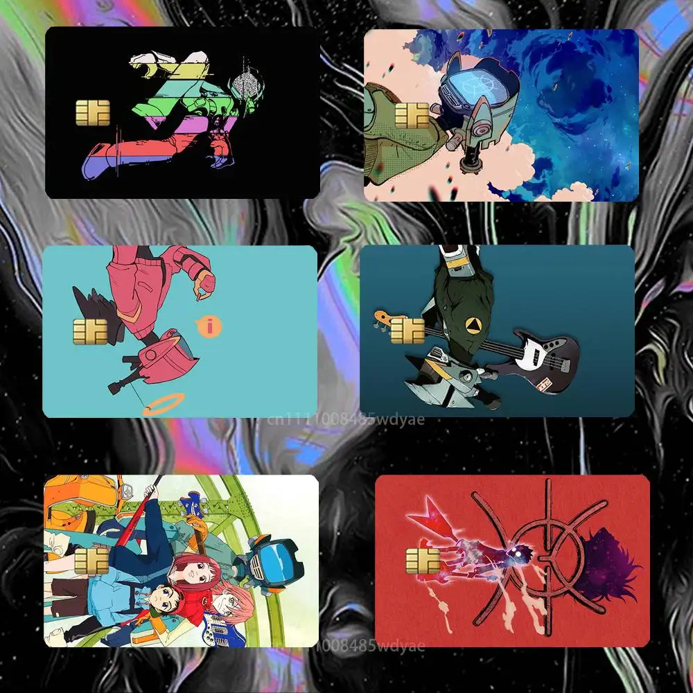 

Anime Flcl Bank Credit Cards Bus Pass Stickers Cool Decoration Waterproof 4PCS Card Protective Film