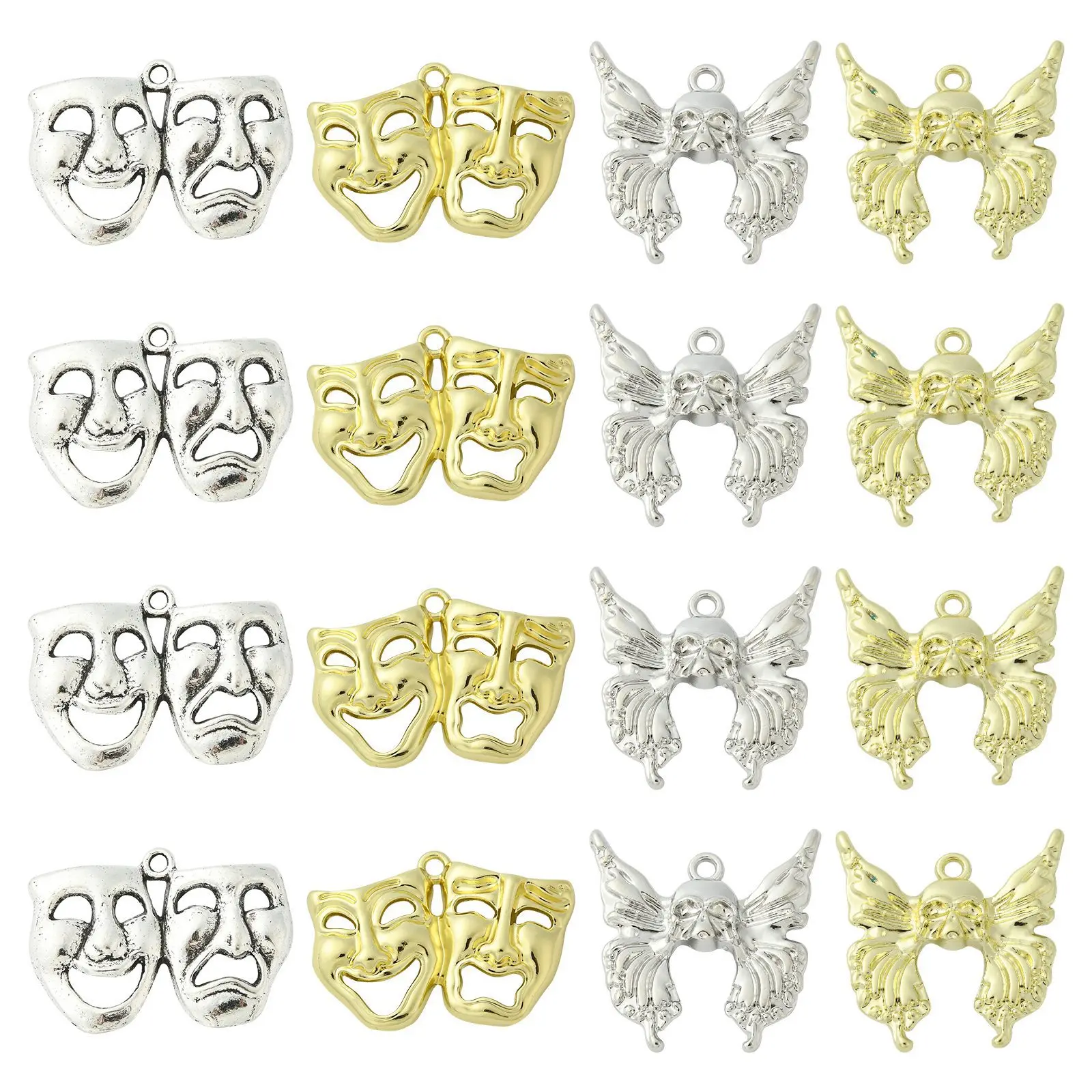 

Pandahall 20Pcs Antique Silver Drama Mask Charms Butterfly with Skull Charms for Halloween Jewelry Making Crafting