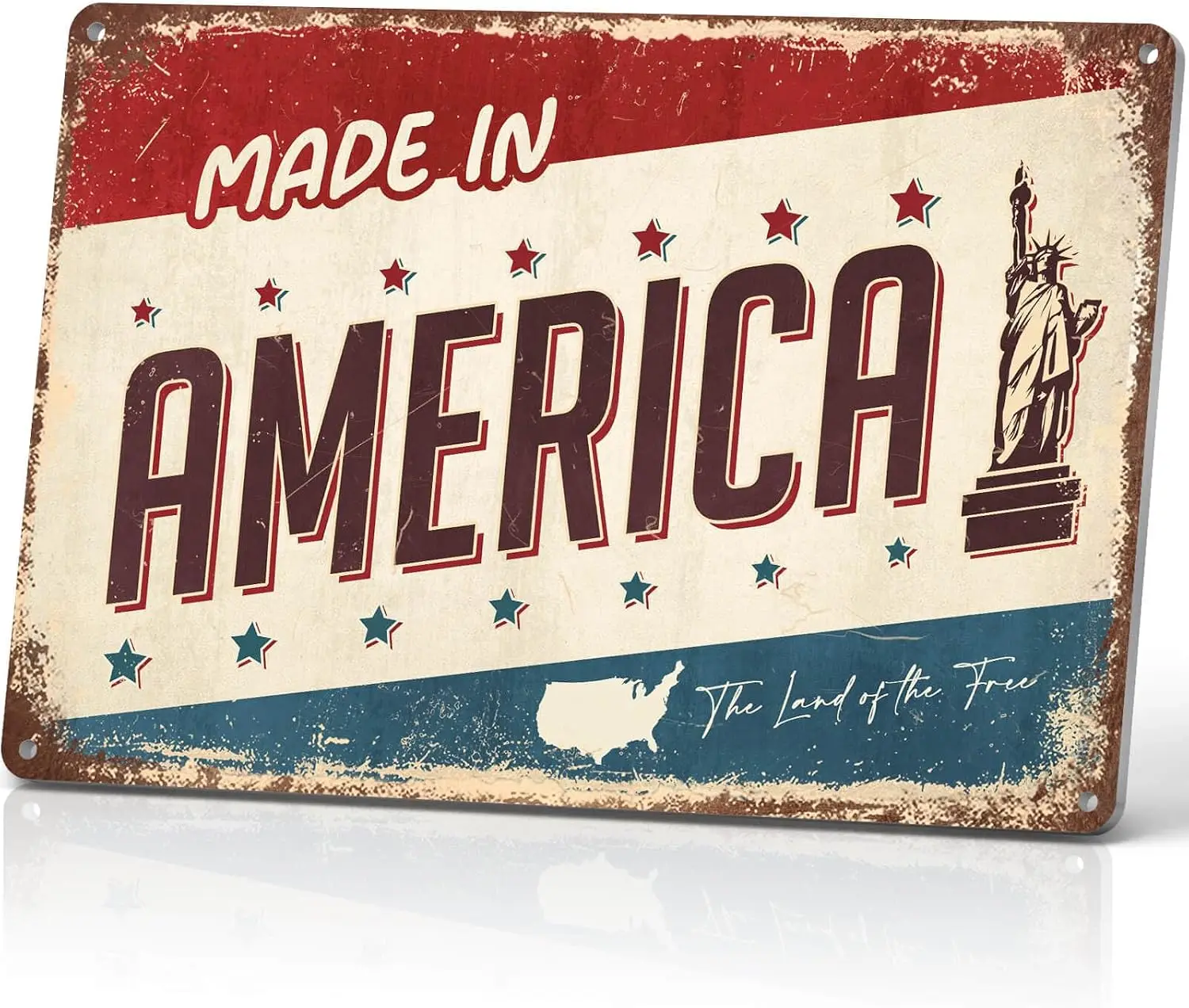 Made in America Tin Signs Vintage Metal Signs   | Patriotic Theme, Vintage Americana Decor for Garage Man Cave and American-made