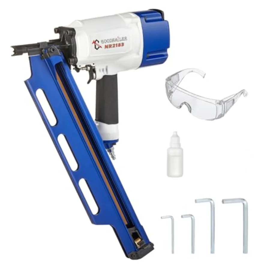 

NR2183 Framing Nailer 21 Degree Plastic Strip Nailer for Heavy-Duty Construction Applications with Aluminum Magazine Light Weig