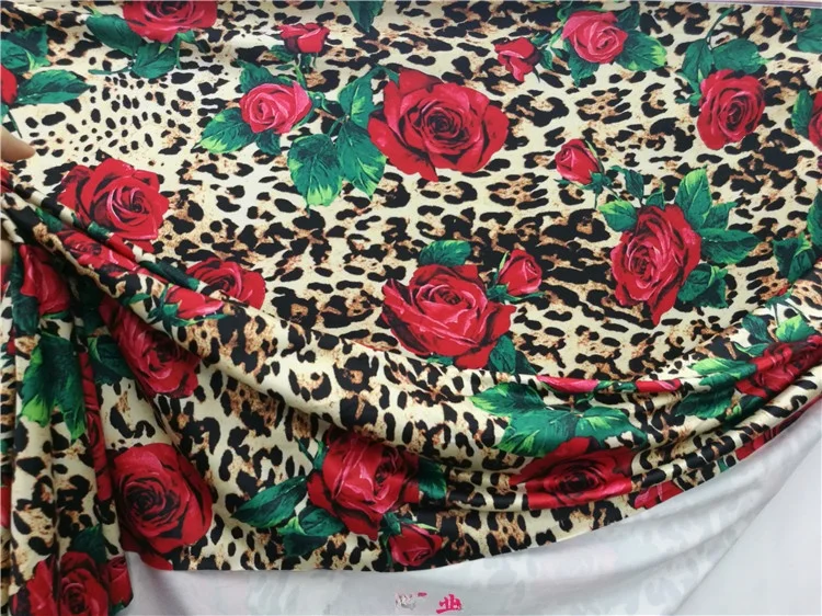 

Новинка 2020, молочная шелковая ткань с леопардовым принтом, красная роза, ткань с рисунком для живота, юбка для латинских танцев, домашняя губка, сделай сам, Hanrt