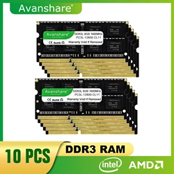 Avanshare 10Pcs Laptop Memory RAM DDR3 DDR3L 8GB 4GB 1600MHz 1333MHz SODIMM 1.35V 1.5V PC3/PC3L-12800S PC3-10600S Non-ECC