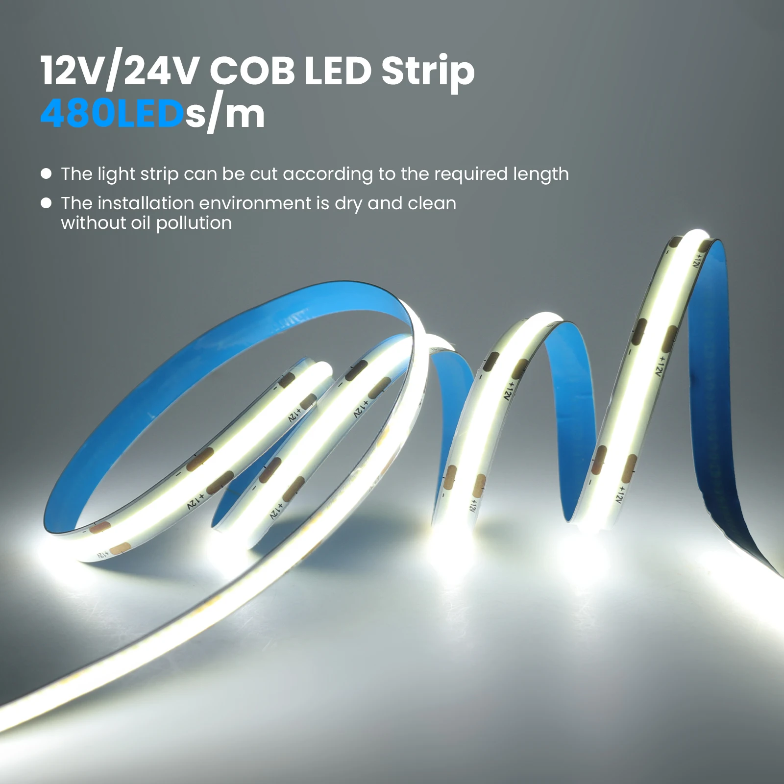 DC 12V 24V COB LED Strip Light 320 384 480 528LEDs/m High Density Flexible Tape 3mm 5mm 8mm PCB COB Linear Light Bar 3000K 6000K