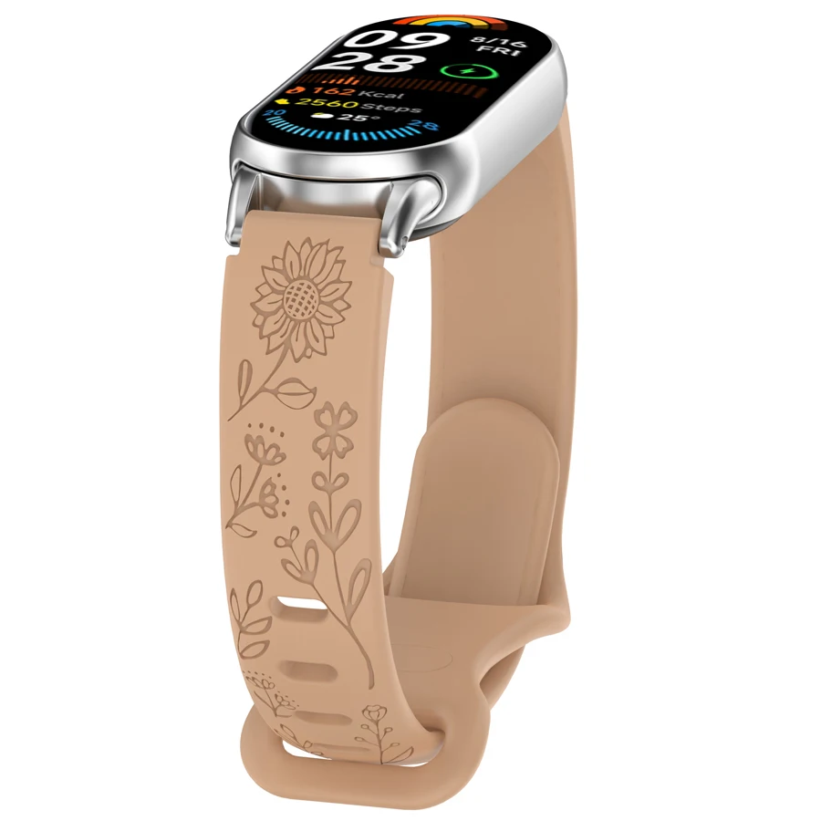 Voor Xiaomi Band 10 9 8 Siliconen Horlogeband 3D Carving Bloemen Smart Horlogeband Vervanging Armband voor Xiaomi Miband 8/9 Band