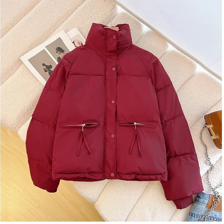 Winter puffer jacket Women Short warm Jacket Zipper Padded jackets Female outerwear coats Cotton Parkas Down Jackets Bread coat