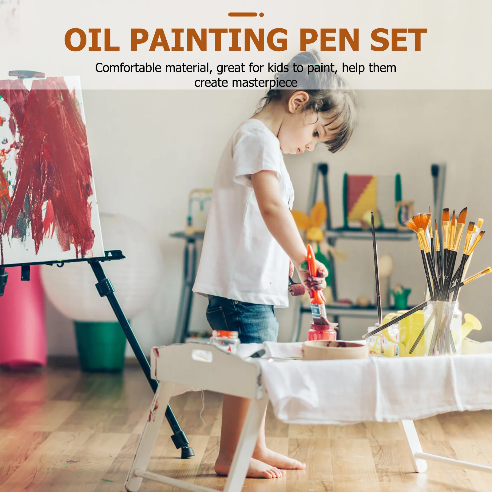 

1Set Oil Painting Brush Set Kids Friendly Washable Art Supplies Comfortable Grip Gouache Watercolor DIY Projects