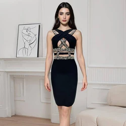 2024 New Arrival Sexy Beading Bandage Dress Women Hollow Out Bodycon Clothes Club Party Celebrity Dresses