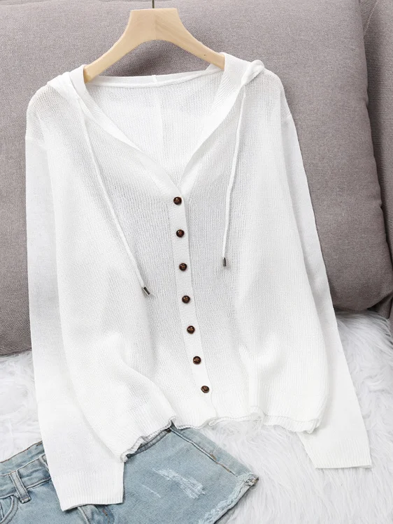 Ice Silk Knitted Summer Lightweight Short Outerwear Women's Fashionable Shoulder Shawl Cardigan V-Neck Long Sleeve UV Protection