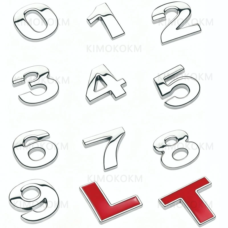 Letters Emblem Accessories New 3D Metal 25mm Italic Car Letters Alphabet Emblem Numbers Chrome Labeling Auto Sticker Trunk Logo