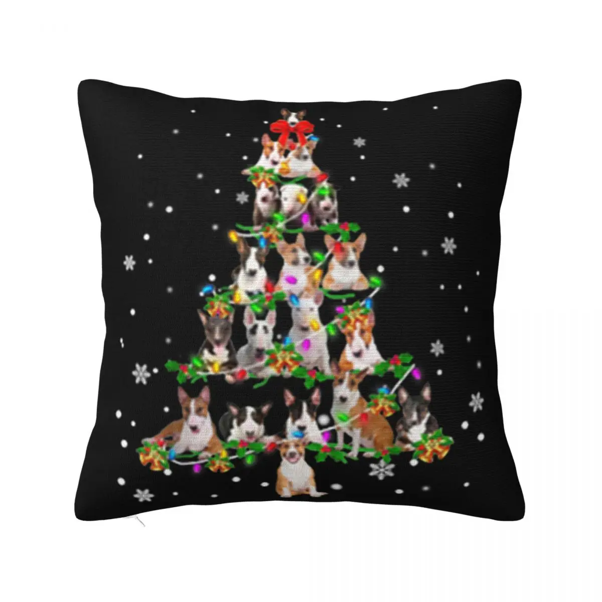 Top Bull Terrier Christmas Tree X'Mas Gift Graphic Letter Popular Style Pattern Game Surprise Pillow Case