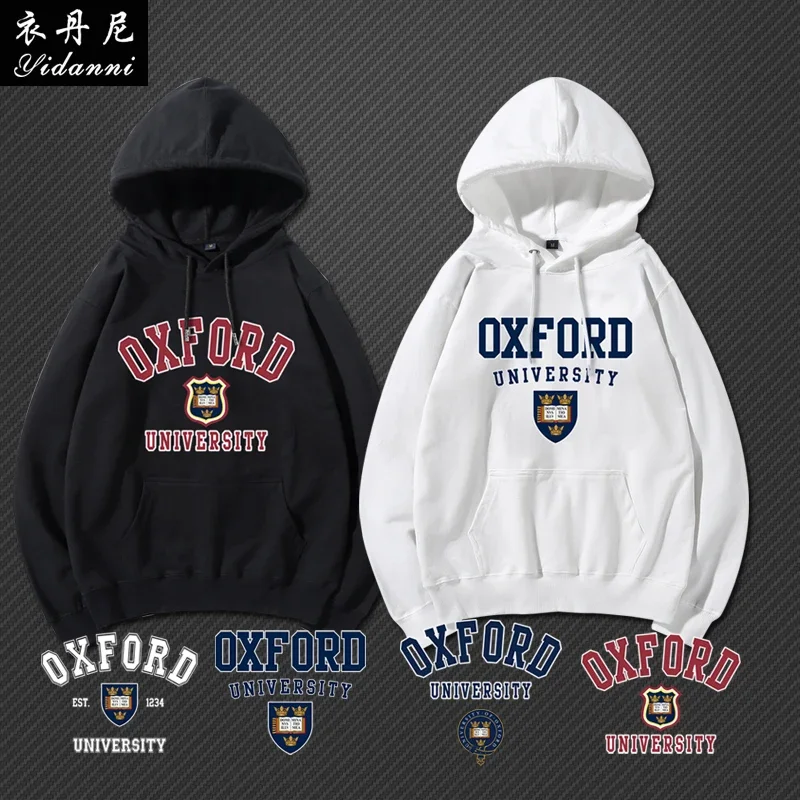 Sudadera con capucha con estampado de uniforme escolar de la Universidad de Oxford, Reino Unido, para hombres y mujeres, top informal de manga larga para parejas, jersey informal de manga larga