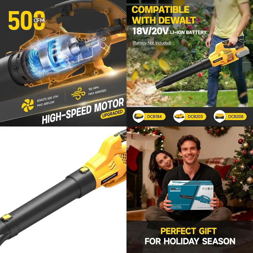 

20V Battery-Powered 500CFM/150MPH Cordless Leaf Blower for Leaves, Dust, Snow, and Lawn Maintenance (Battery Not Included)