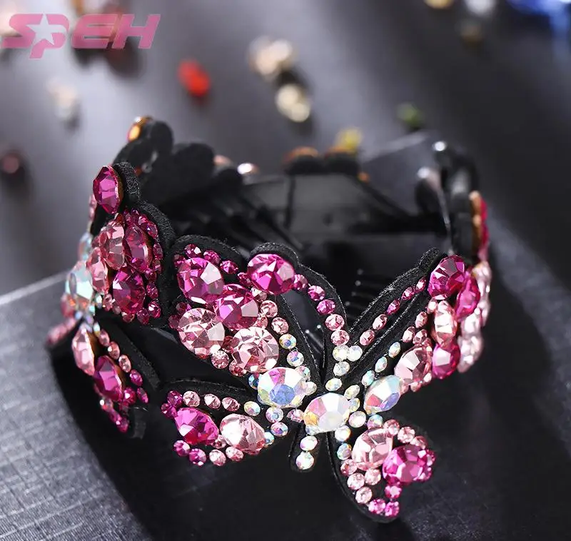 The new pill head disc hair device adult elegance crystal butterfly with toothed non-slip hair ring twisting clip hair ornament