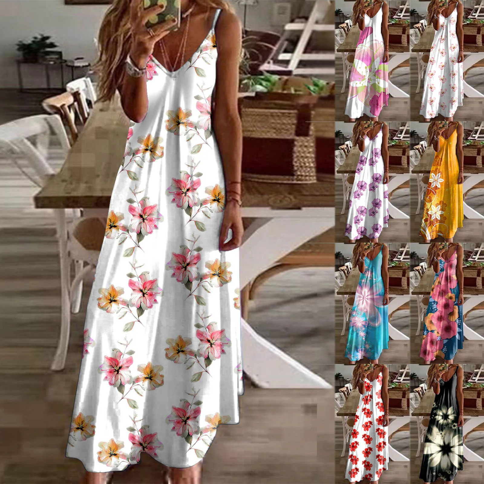 

Slit Dress for Women Women Summer Sexy V Neck Suspender Long Dress Fashionable Printed Vacation Beach Prom Dresses for Women