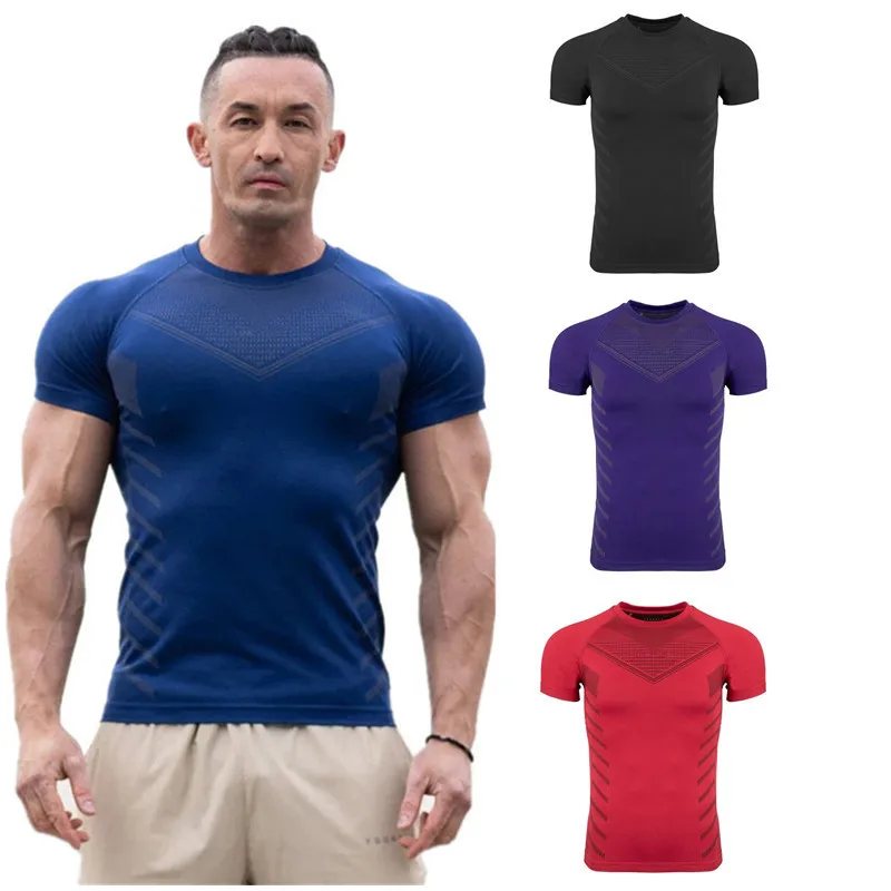 

2023 new Fitness Gym T Shirt Men Quick Dry Running Compression Sport Shirt Male Workout Sport Short Sleeve Summer T-shirt