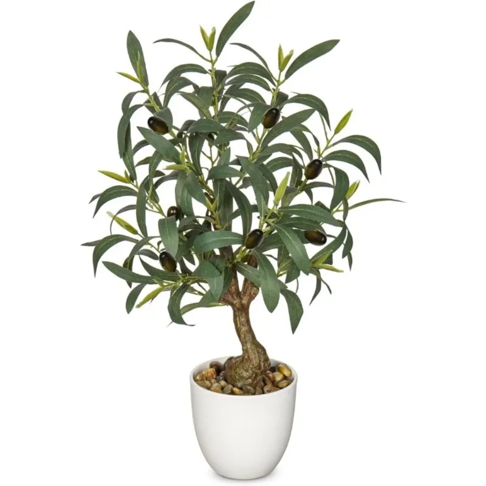 Olive Trees Artificial Indoor 18 Inch Fake Olive Tree White Pot Faux Olive Greenery for Home Office Room Table Modern Decor