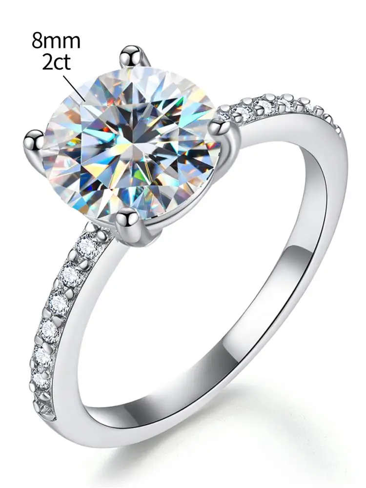 DWJ 1-2CT Echter Moissanit Diamant Ringe für Frauen Mode Runde Hochzeit Echt 925 Sterling Silber Designer Luxus Edlen schmuck – Detail 7