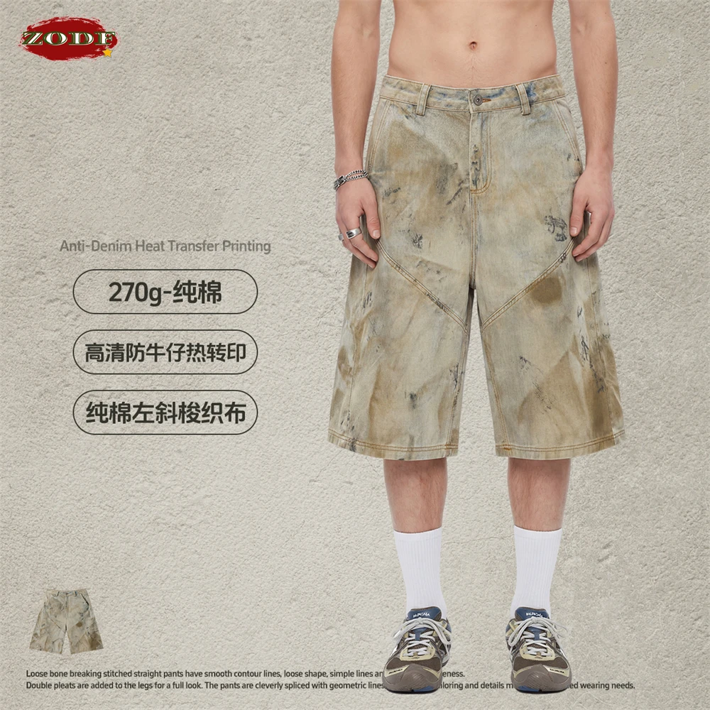 ZODF Retro Summer Man Washed Shorts Jeans Unisex Hip Hop Loose Distressed Calf-Length Pants Shorts HY1266