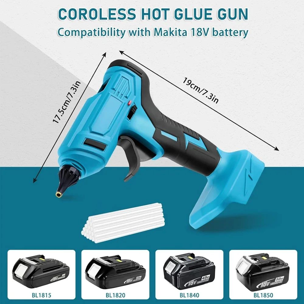 280°C 100W Cordless  Hot Melt Glue Gun Portable Rechargeable with 10pcs 11mm Glue Sticks DIY Repair Tool For Makita 18V Battery