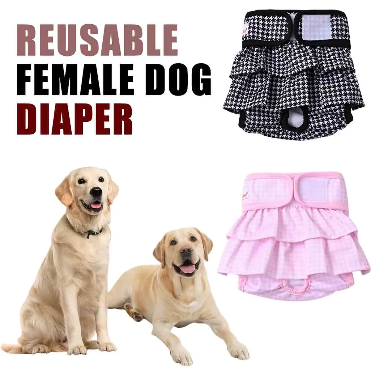 Washable Female Dog Diaper Cute Houndstooth Skirt Design Reusable Pet Panties Adjustable Physiological Sanitary Pant Diapers