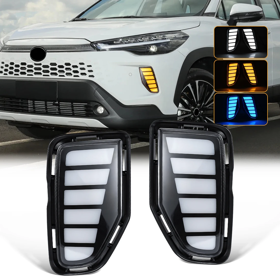 

LED DRL For Toyota Corolla Cross 2024 2025 Daytime Running Light Turn Signal Fog Lamp Front Bumper Daylights Car Accessories 12V