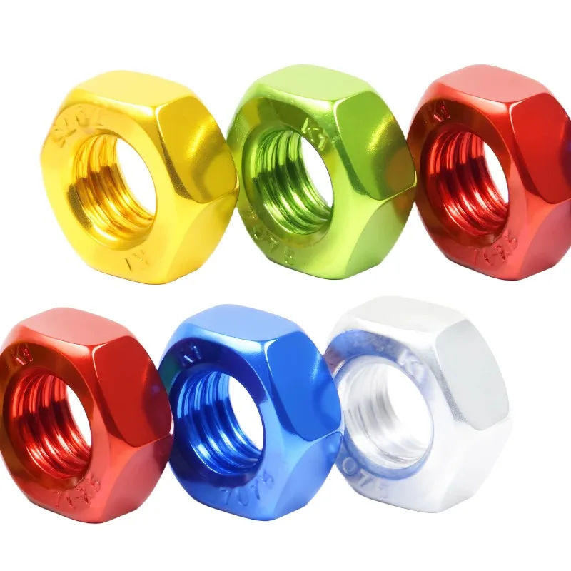 Anodized Aluminum Hexagonal Full Nut M3 M4 M5 M6 M8 M10 7075 Colorful Hexagonal Nut Metric Suitable for Bicycle Decorative Nuts