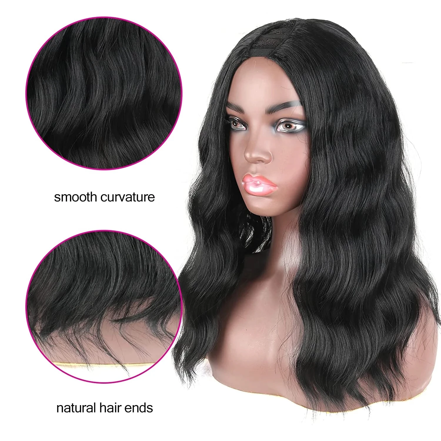 8-16inch Body Wave  Synthetic U Part Wig Natural Black Full Wigs U Part Wig Short Bob Wavy Wig for Black Women U Shape Wig Daily