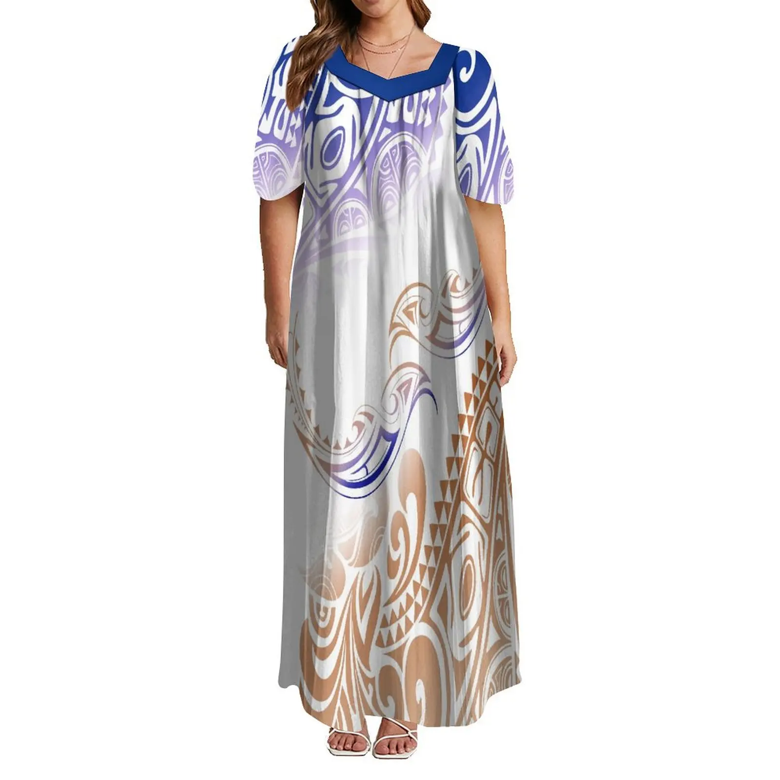 

New Mumumu Custom Tribal Ethnic Style Art Dress Loose Casual Long Dress Polynesian Women'S Dress