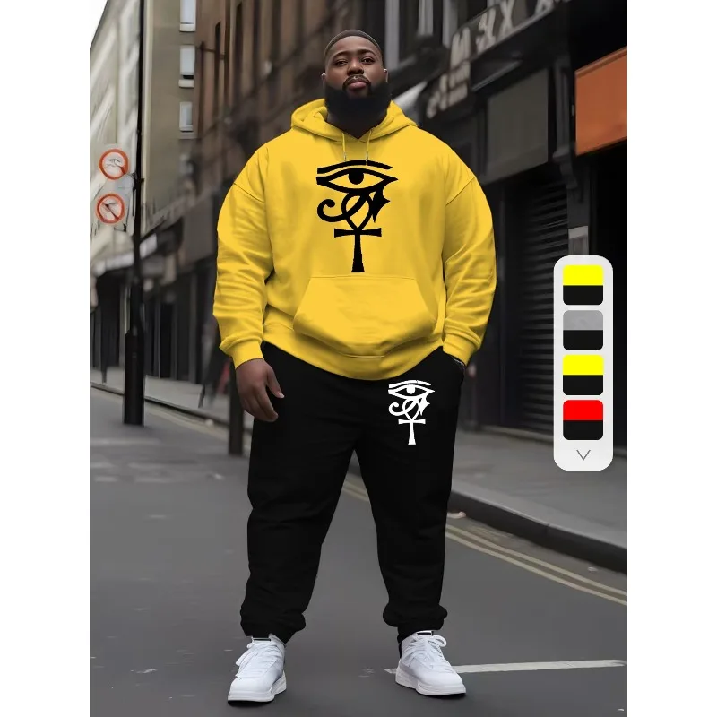 Męski zestaw: modna bluza z kapturem i spodnie z nadrukiem 3D, odpowiedni do noszenia na co dzień i do uprawiania sportu jesienią i zimą.