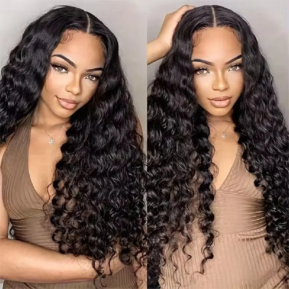 

Glueless Natural Black Virgin Human Hair Wigs Pre Pluck Curly 5*5 Deep Wave Lace Front Wigs 100% Human Hair Lace Closure Wig