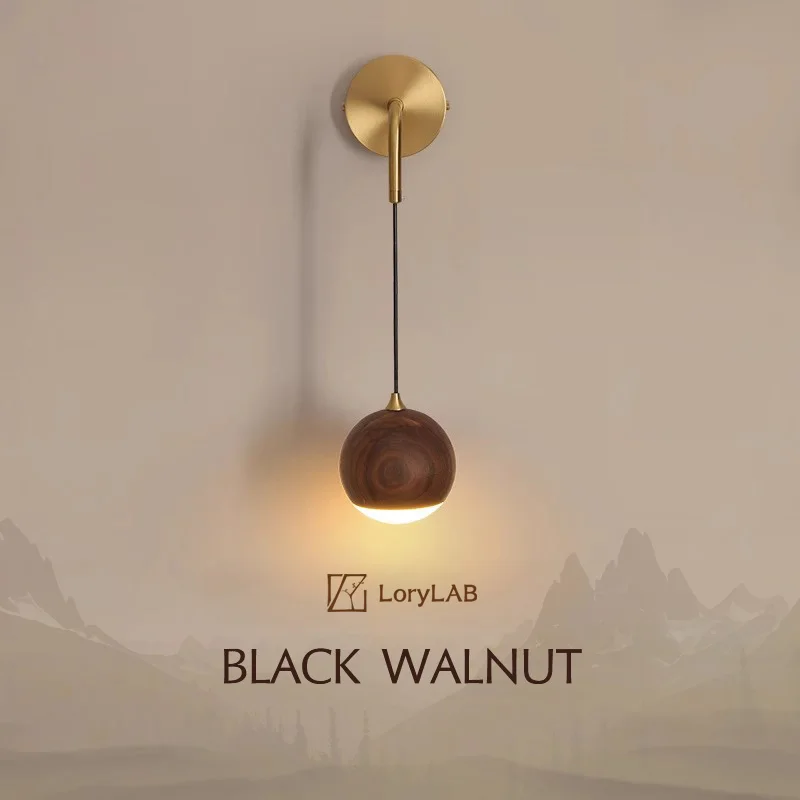 Walnut Wood Round ball Wall light, Wabi-sabi Modern style, Wall Sconces for Bedroom, Living, Corridor, Aisle balcony, Entrance