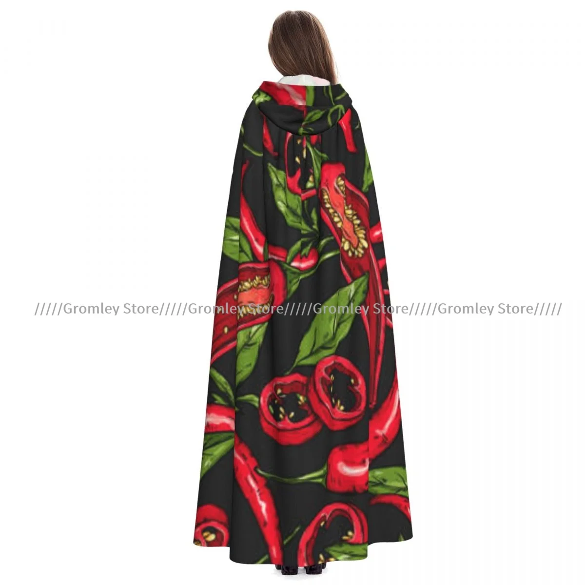 Medieval Halloween Cosplay Cloak Hooded Coat Mexican Hot Pepper Chili Cape Coat Long Trench Costume Wizard Cloak